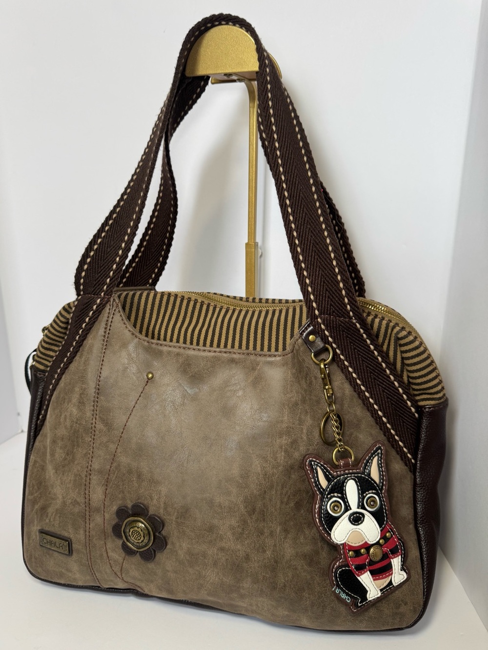 Chala Boston Terrier Bowling Bag Tote - Stone Gray